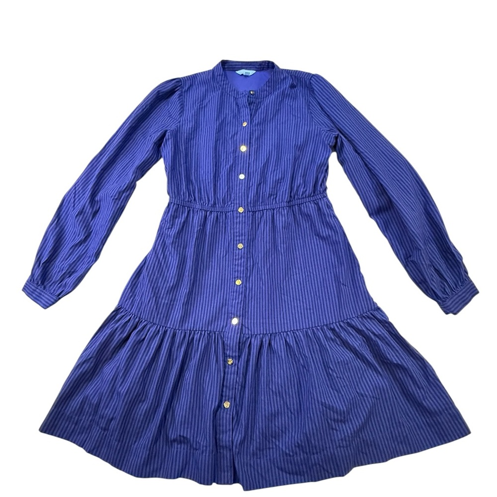 Draper James RSVP Blue Stripe Tiered Button Front Dress Size M